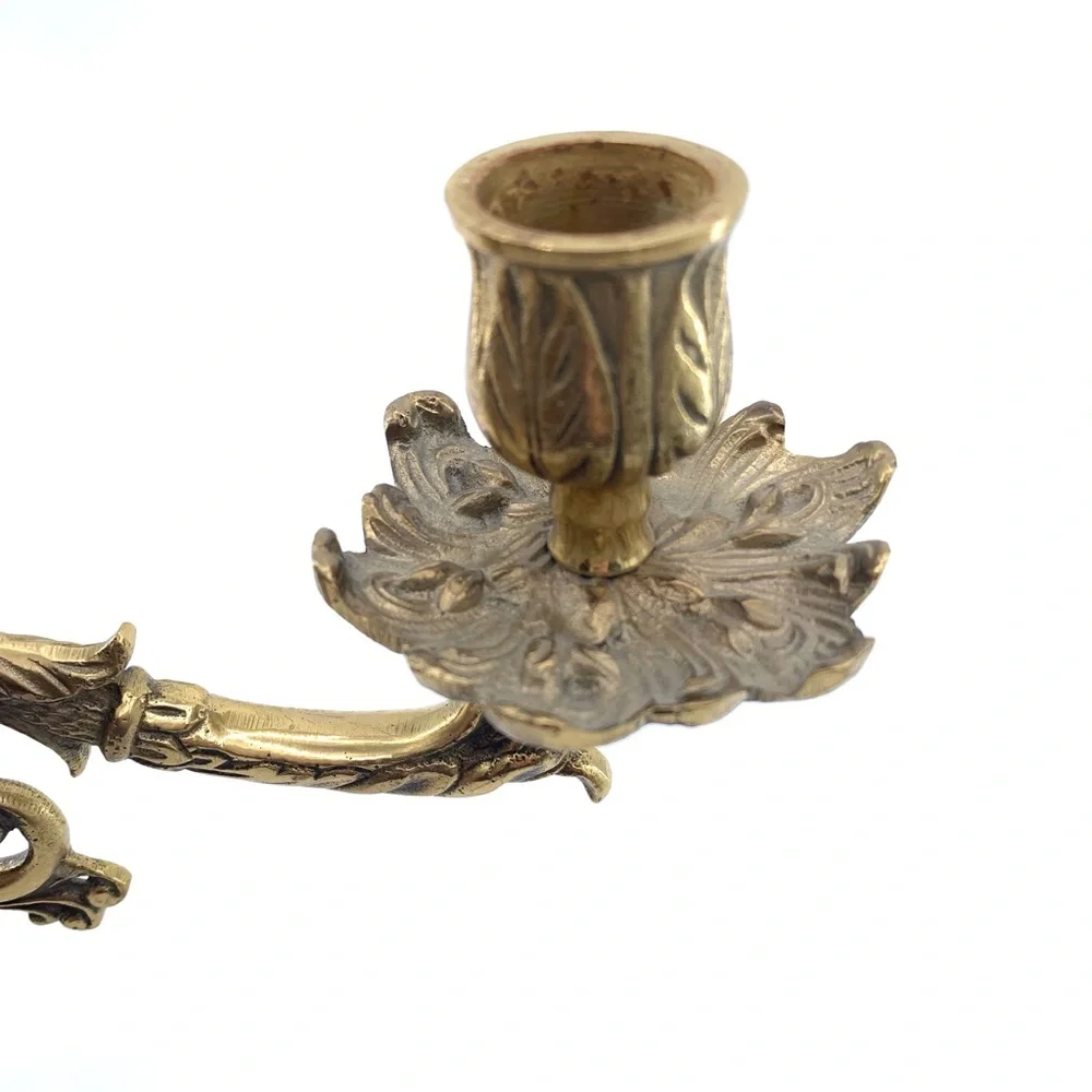 VTG Solid Brass Wall Sconce Double Arm Candle Holder Classic French Deco Style - Picture 7 of 11
